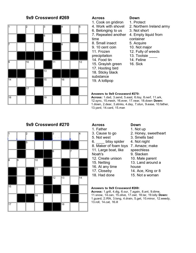 Printable Junior Crossword Puzzles Printable Crossword