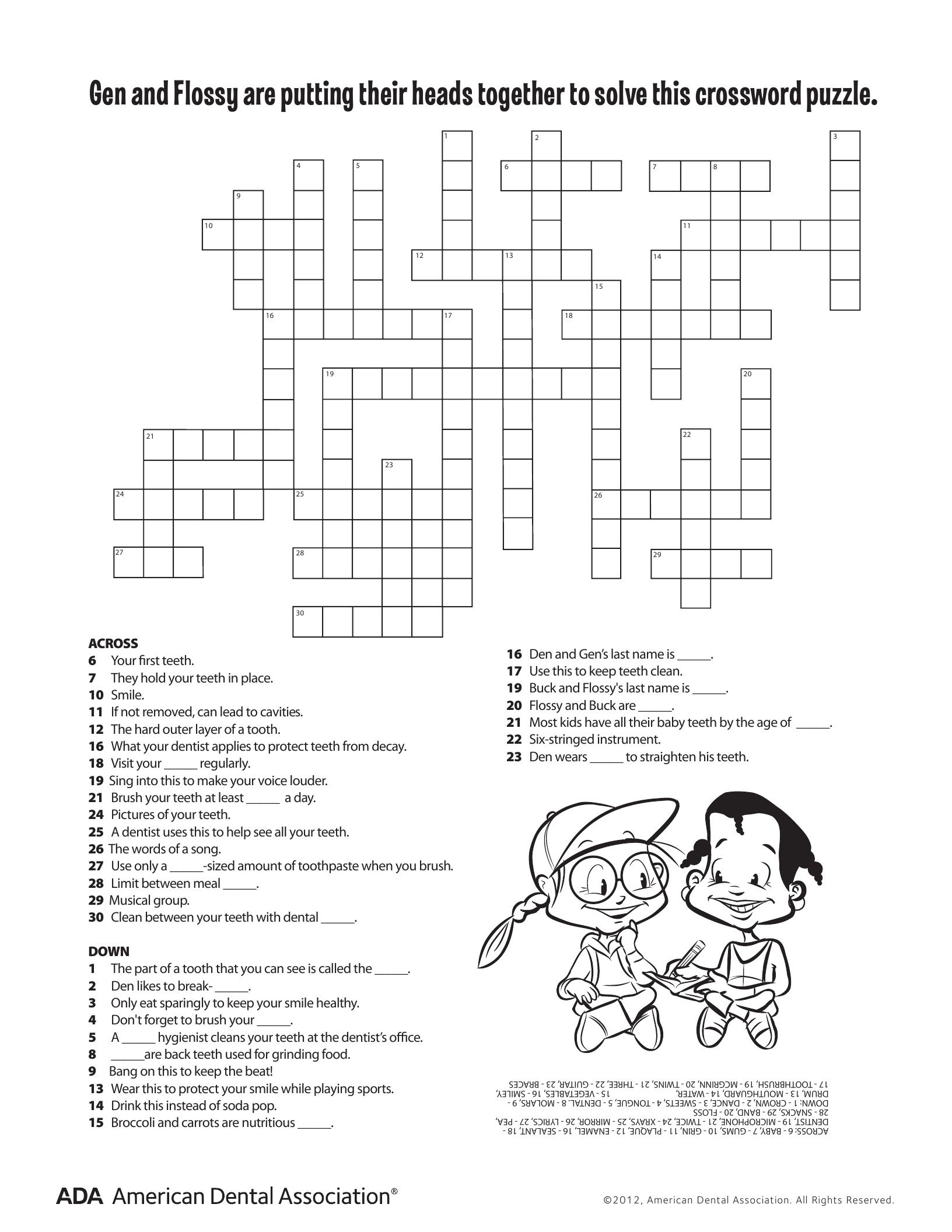 Health Crossword Puzzle Printable