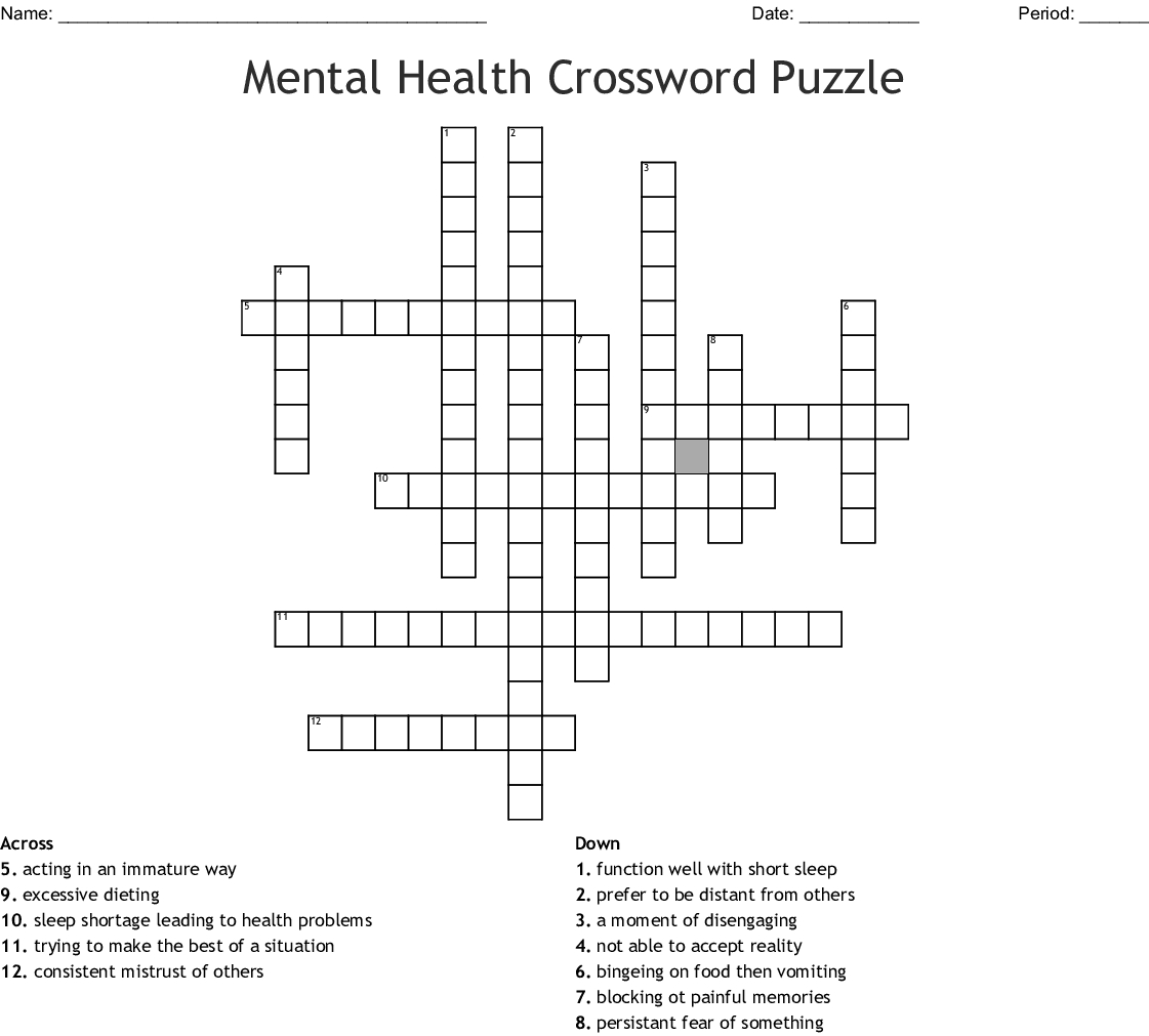 Mental Health Crossword Puzzle Printable