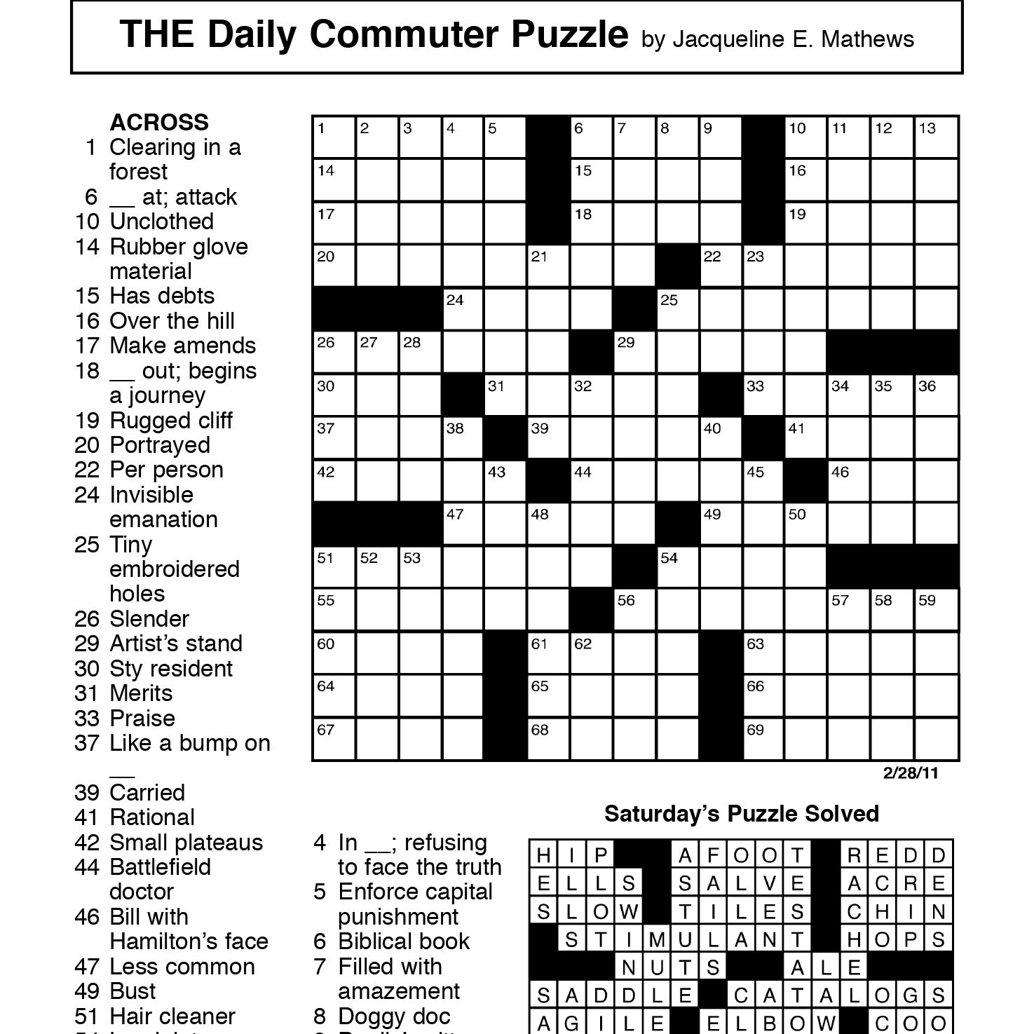 Printable Daily Newspaper Crossword Puzzles