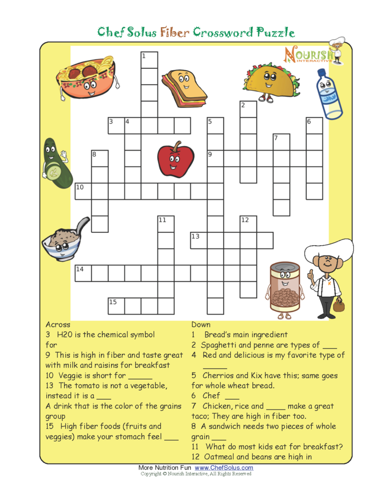 Printable Nutrition Crossword Puzzle Printable Crossword