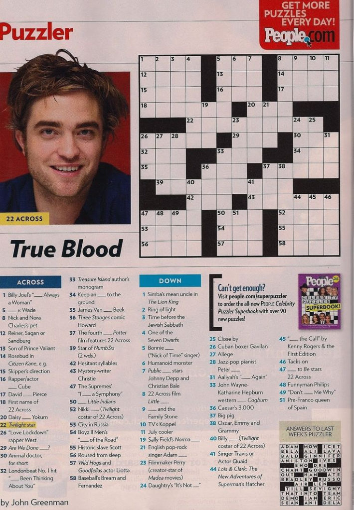 Printable People Magazine Crossword Puzzles Printable