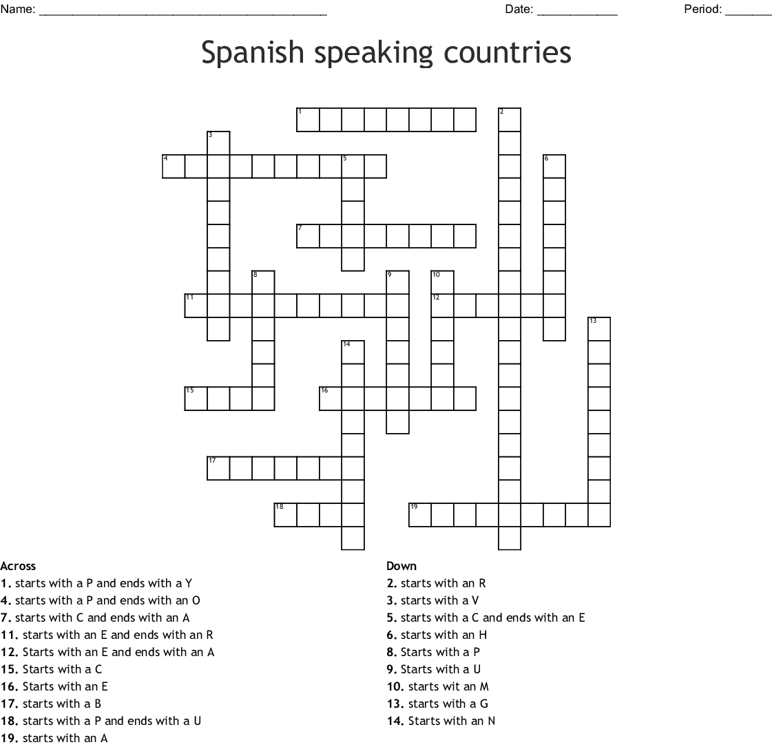 Printable Spanish Crossword Puzzle Answers