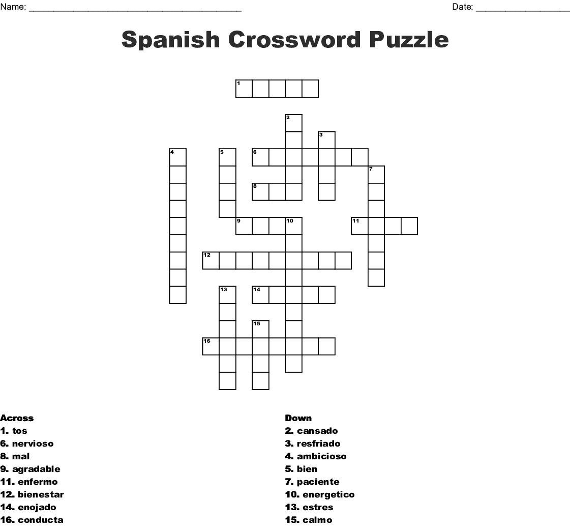 Printable Spanish Crossword Puzzle Answers