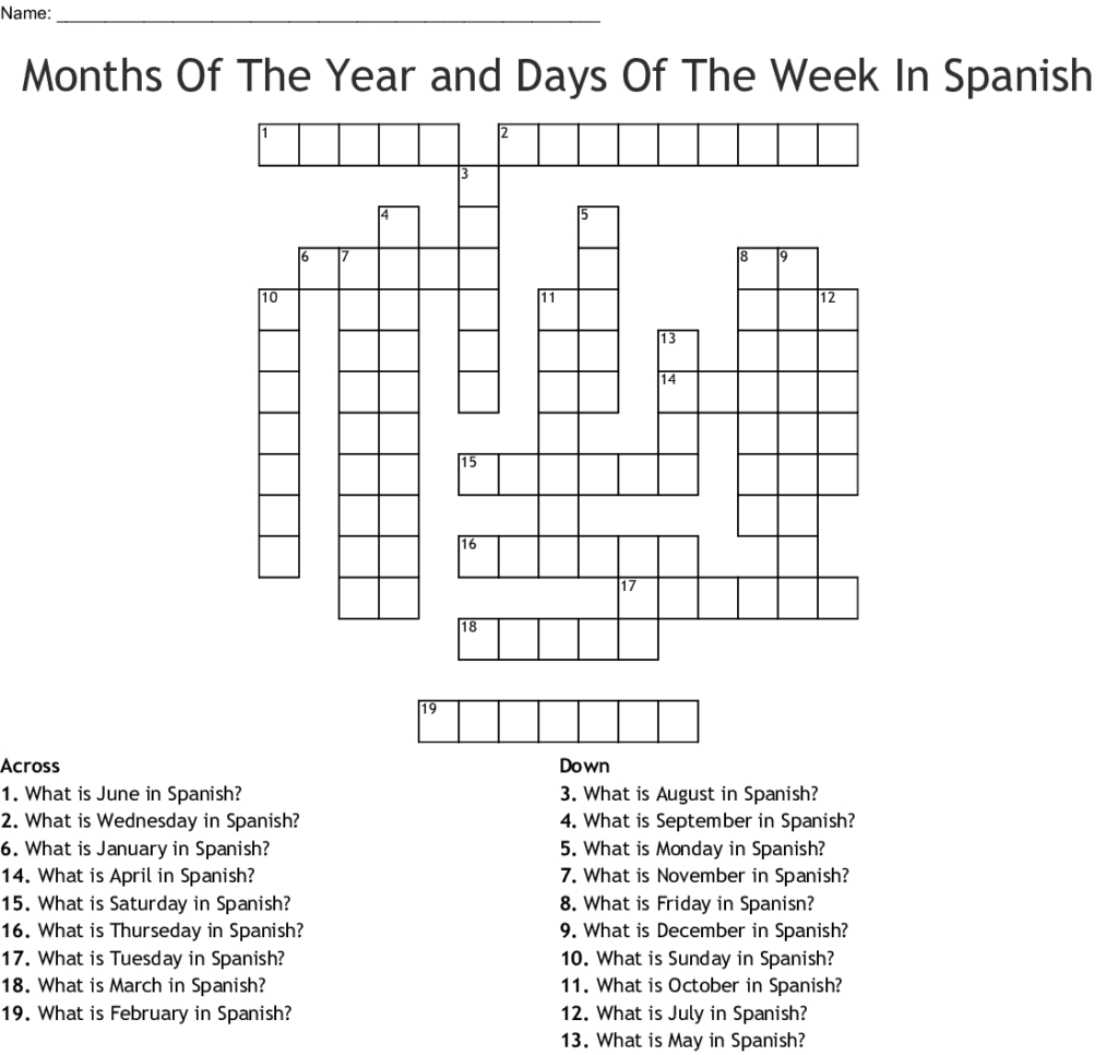 Printable Spanish Crossword Puzzle Printable Crossword