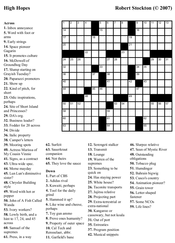 Printable Sports Trivia Crossword Puzzles Printable