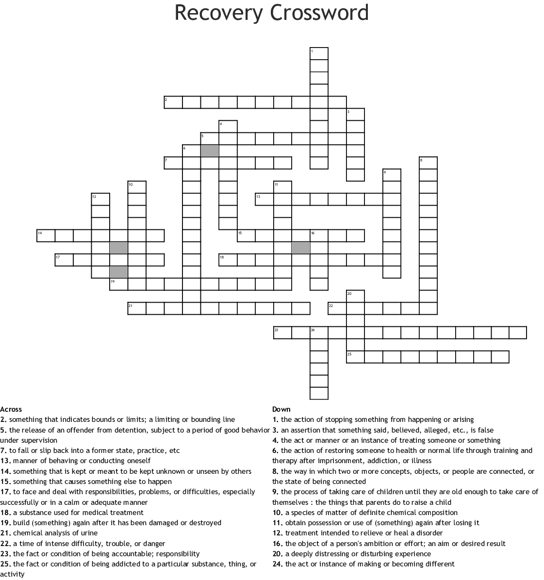 Recovery Crossword Puzzles Printable