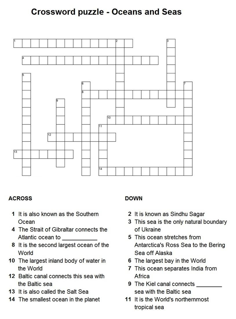 Ocean Crossword Puzzle Printable
