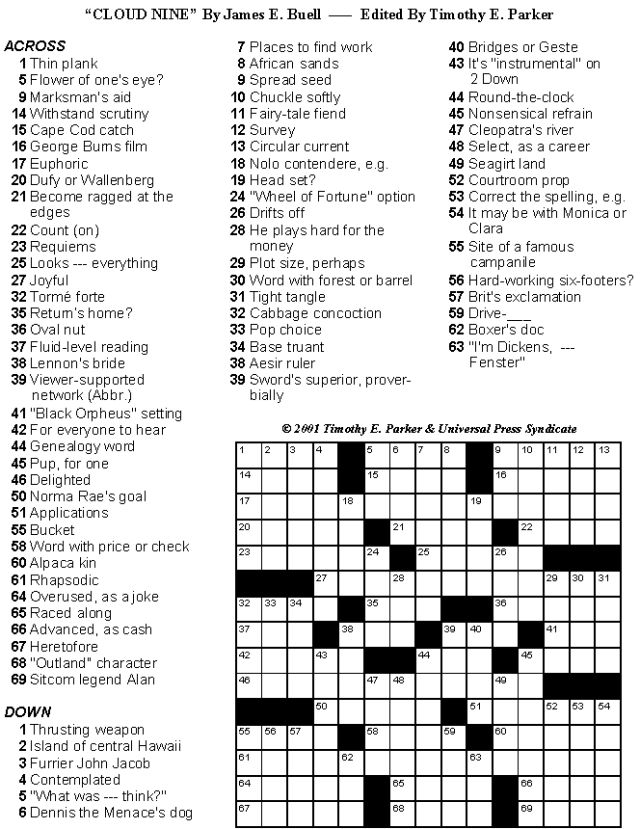 Printable Monday Crossword Puzzles