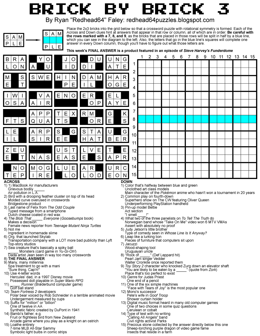 Brick By Brick Crossword Puzzles Printable
