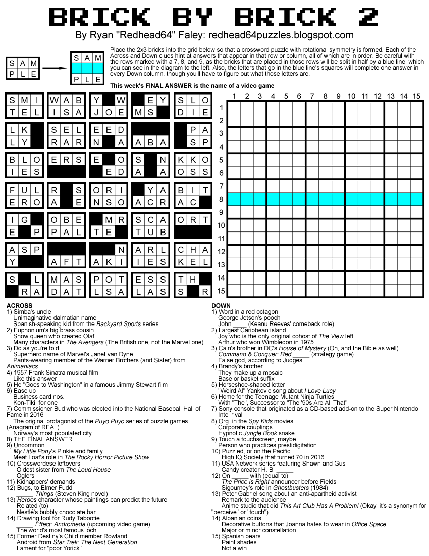 Free Printable Brick By Brick Crossword Puzzles