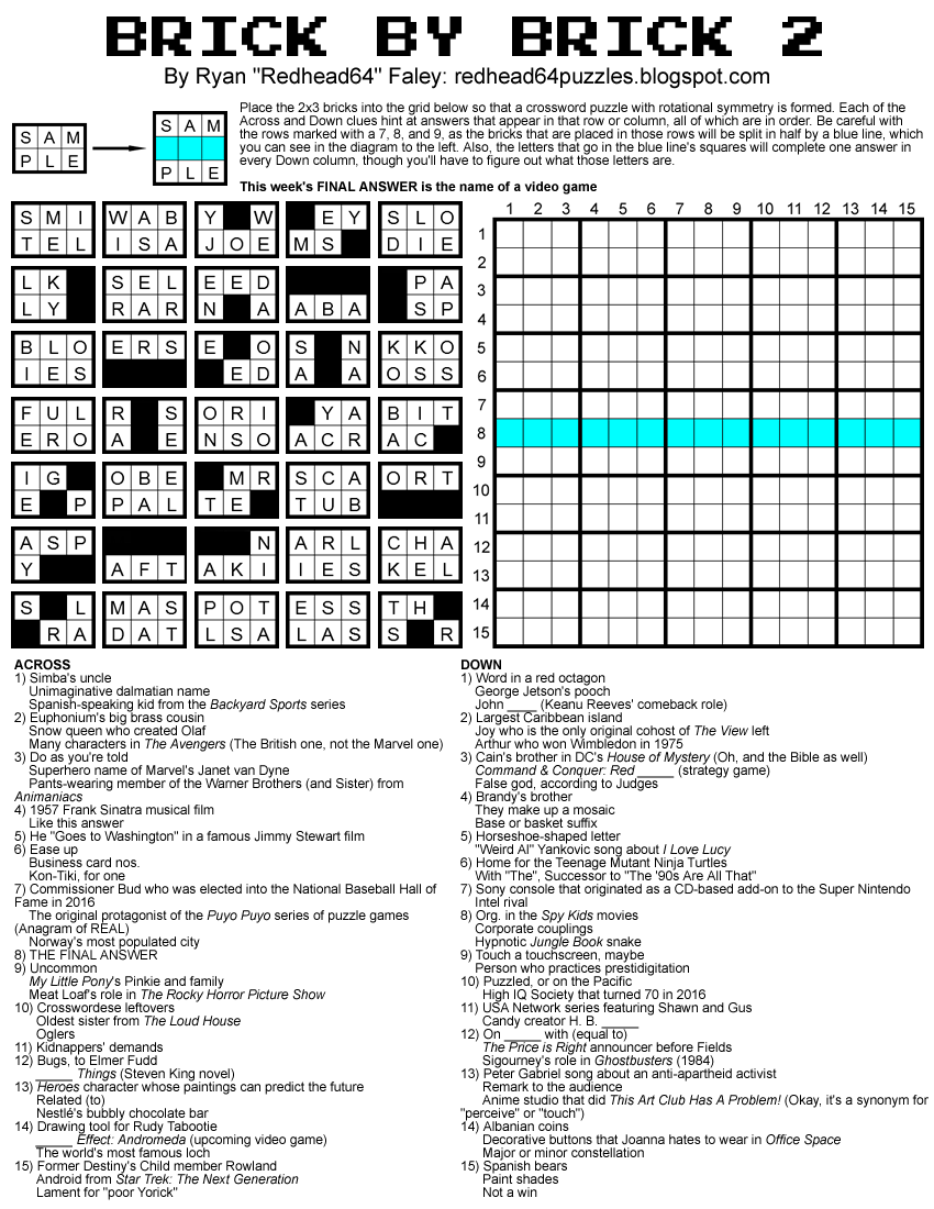 Brick By Brick Crossword Puzzles Printable