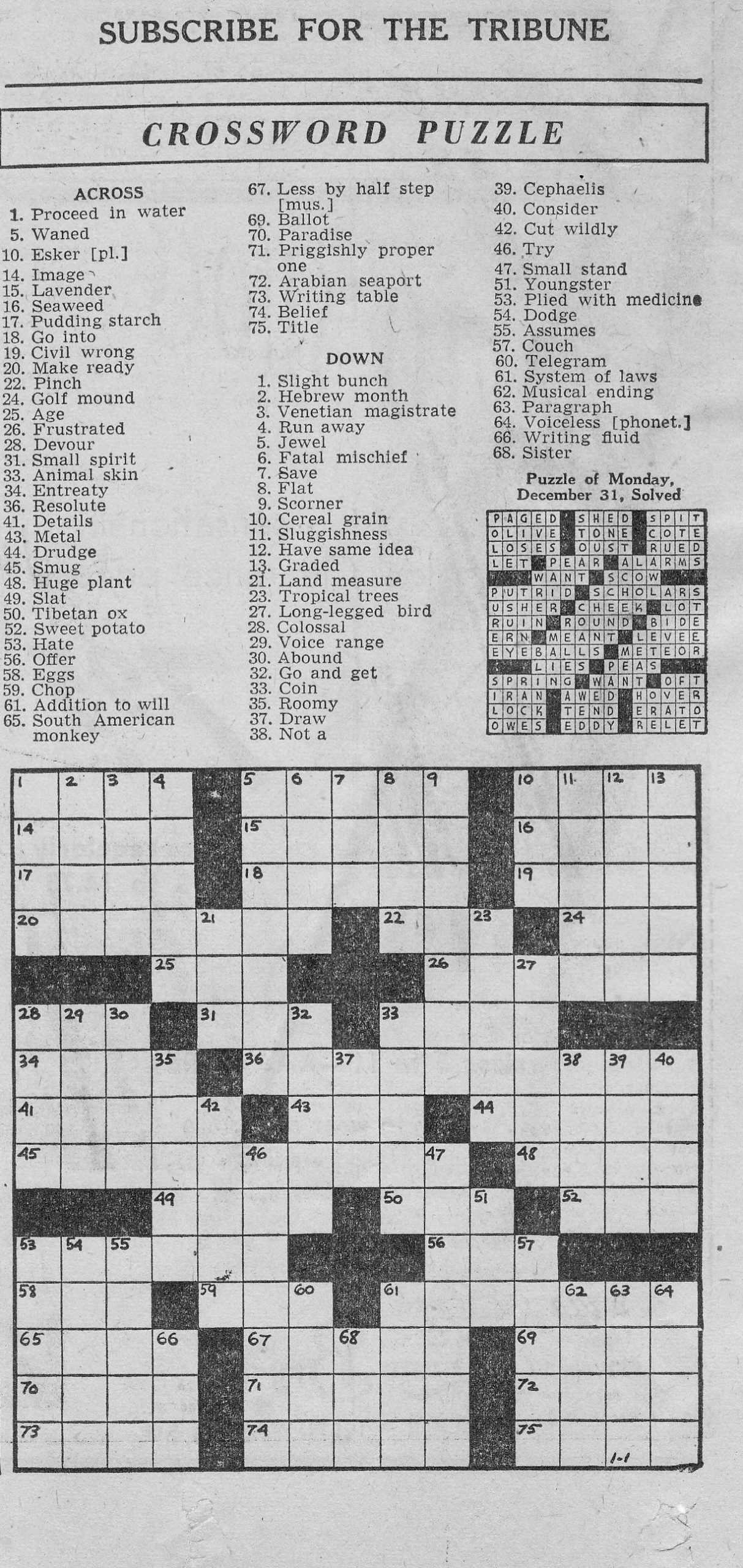 Chicago Tribune Crossword Puzzle Printable