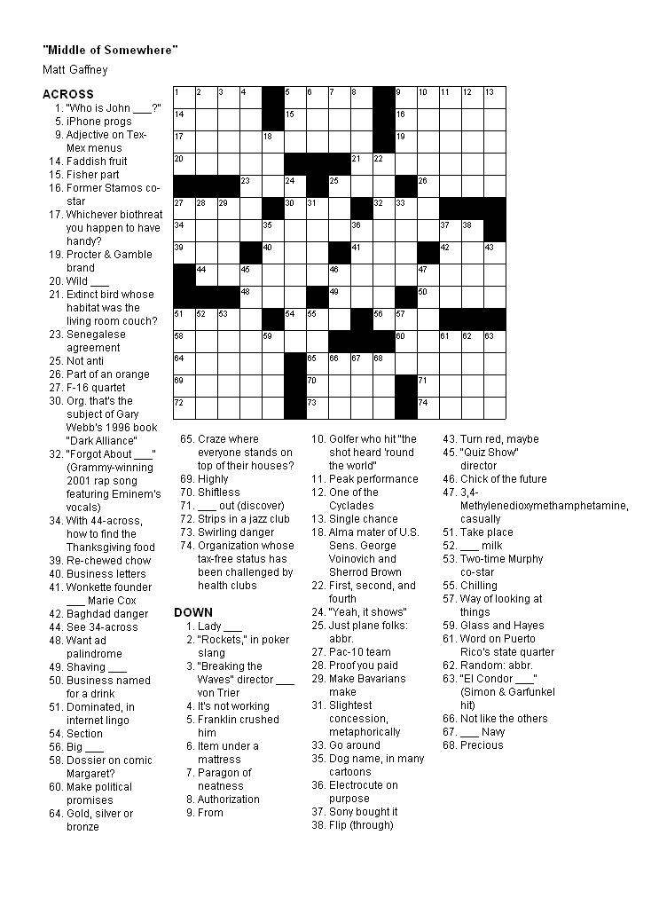 Printable Daily Newspaper Crossword Puzzles