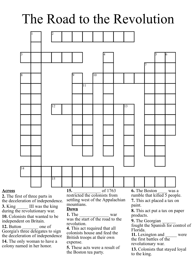 Revolutionary War Crossword Puzzle Printable