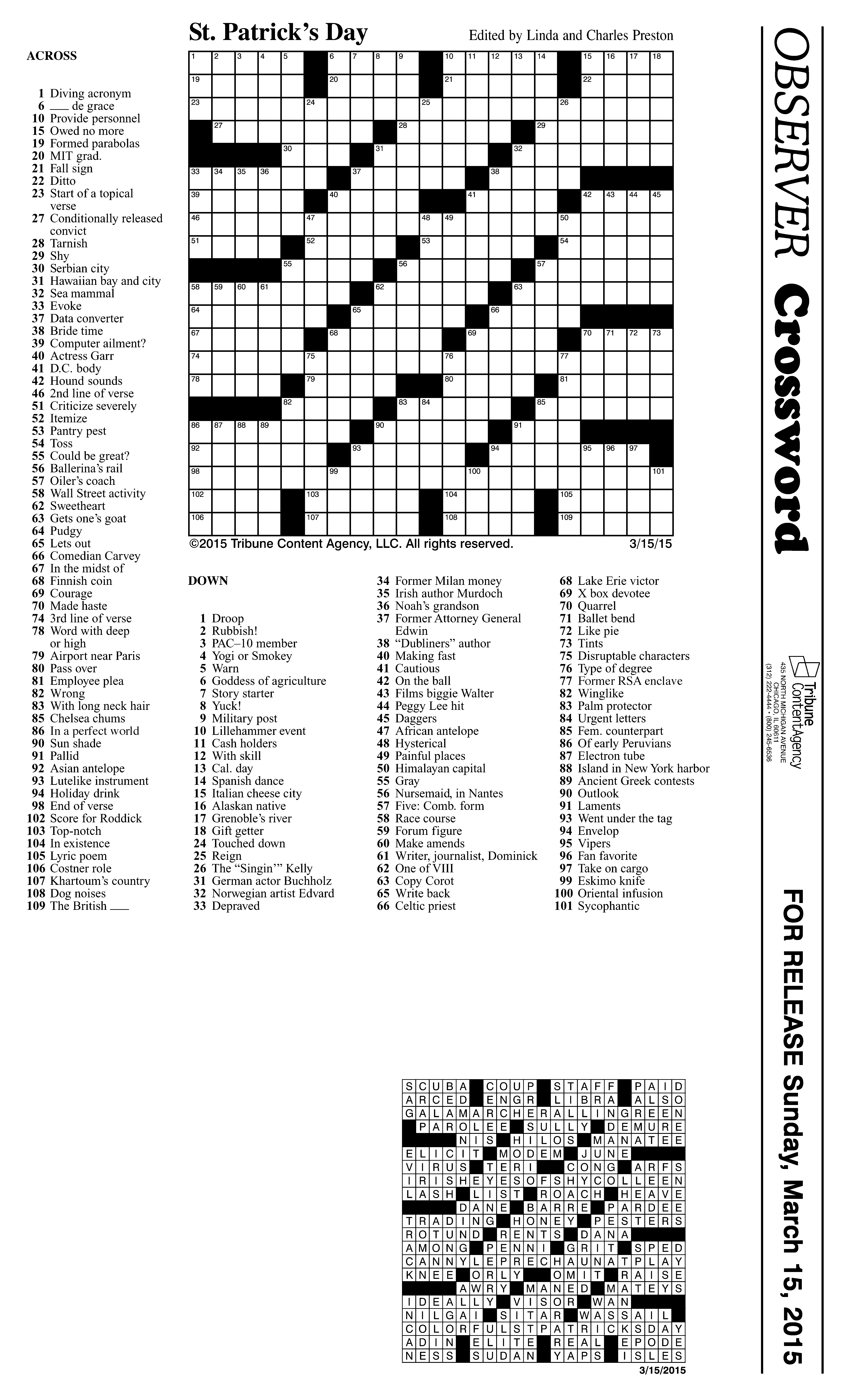 Printable Daily Crosswords For October 2015
