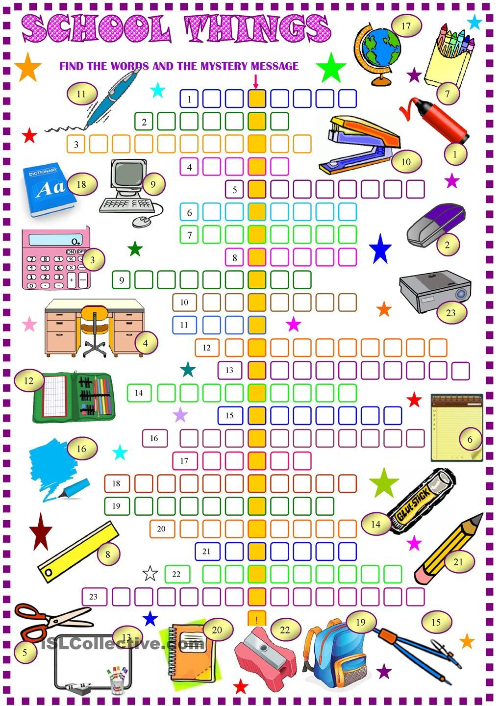 School Crossword Puzzles Printable