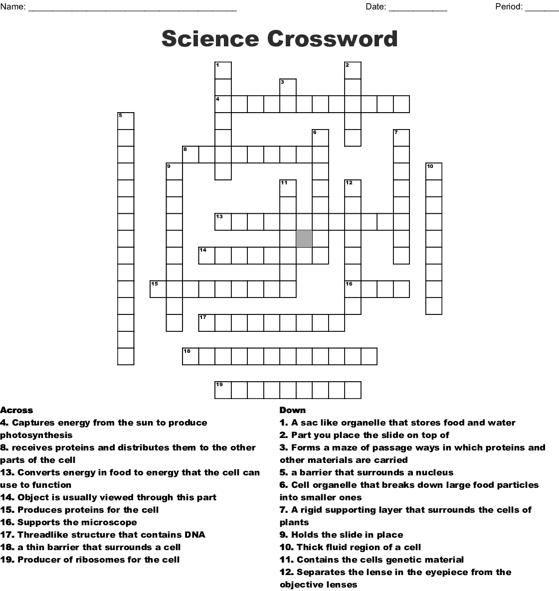 Printable Science Crosswords