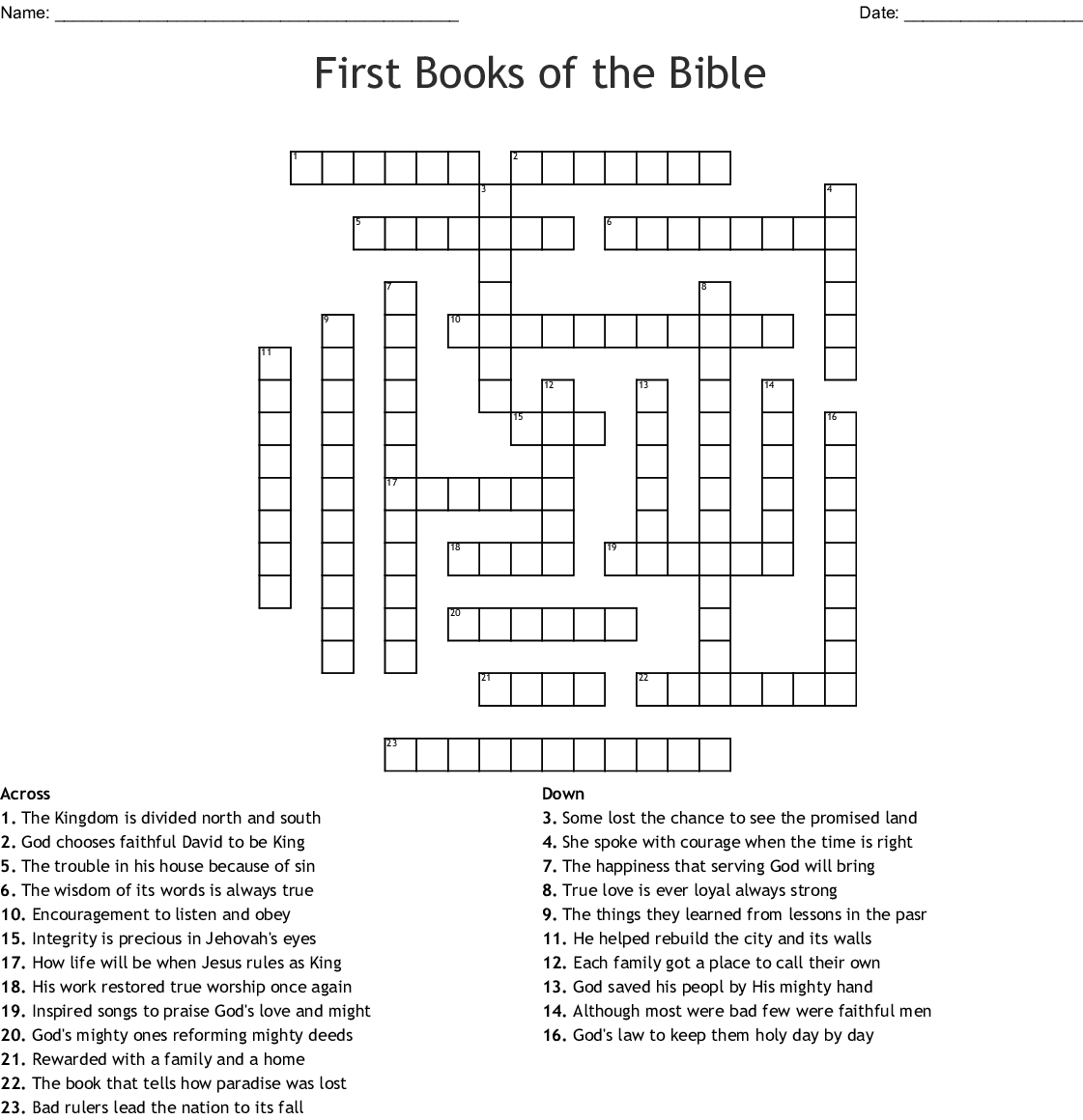 Books Of The Bible Crossword Printable