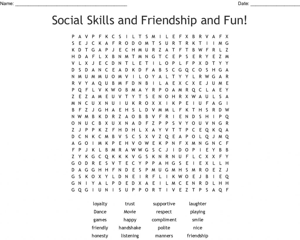 Printable Social Skills Crossword Puzzle