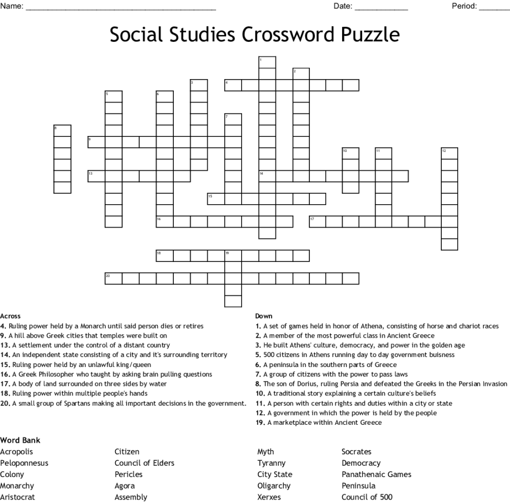 Social Studies Crossword Puzzle WordMint