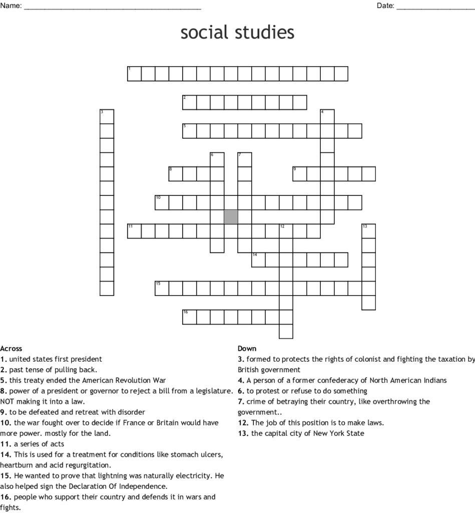 Social Studies Crossword WordMint
