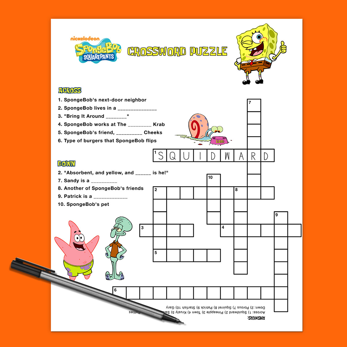 Spongebob Crossword Puzzle Printable