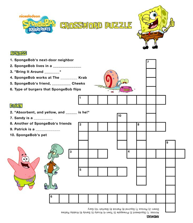Spongebob Crossword Printable