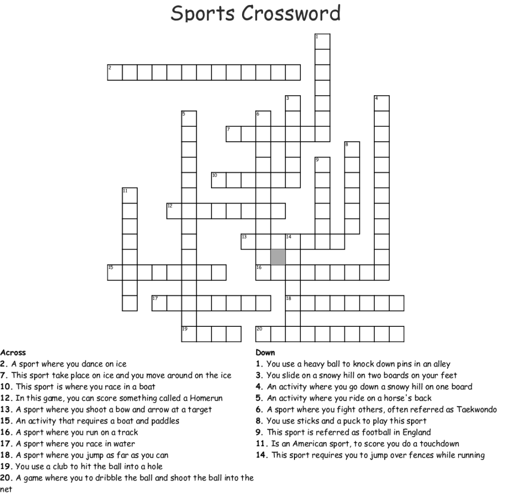 Sports Crossword Puzzles Printable Printable Template Free