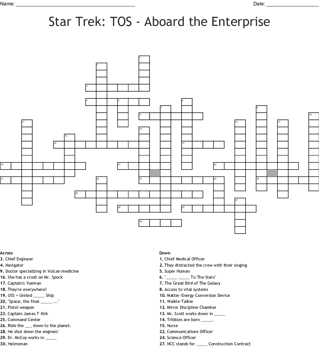 Star Trek Crossword Puzzles Printable