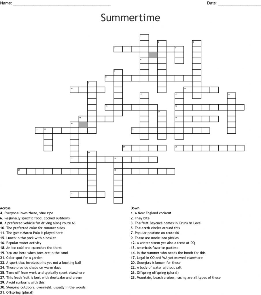 Free Printable Summer Crossword Puzzles For Adults