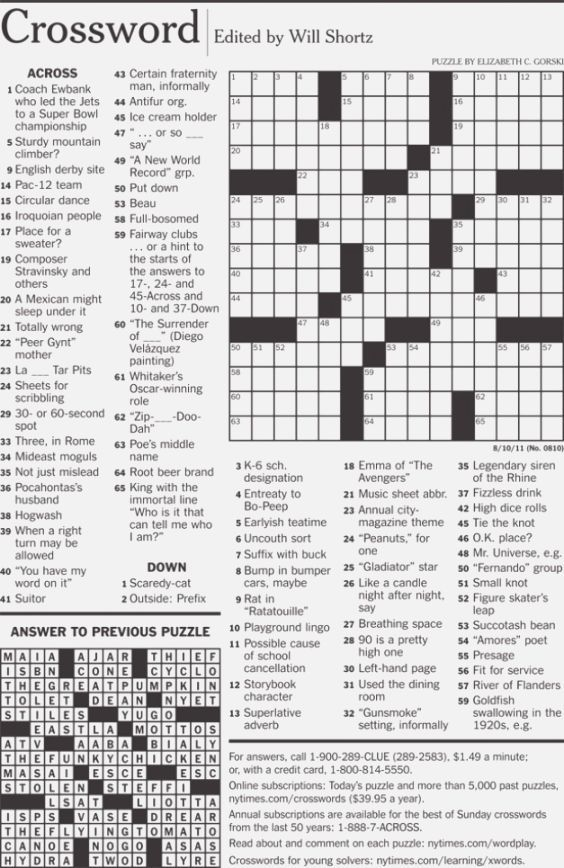 New York Times Saturday Crossword Printable