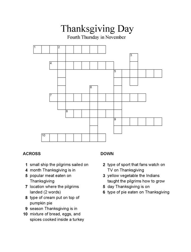 Canadian Thanksgiving Crossword Puzzles Printable