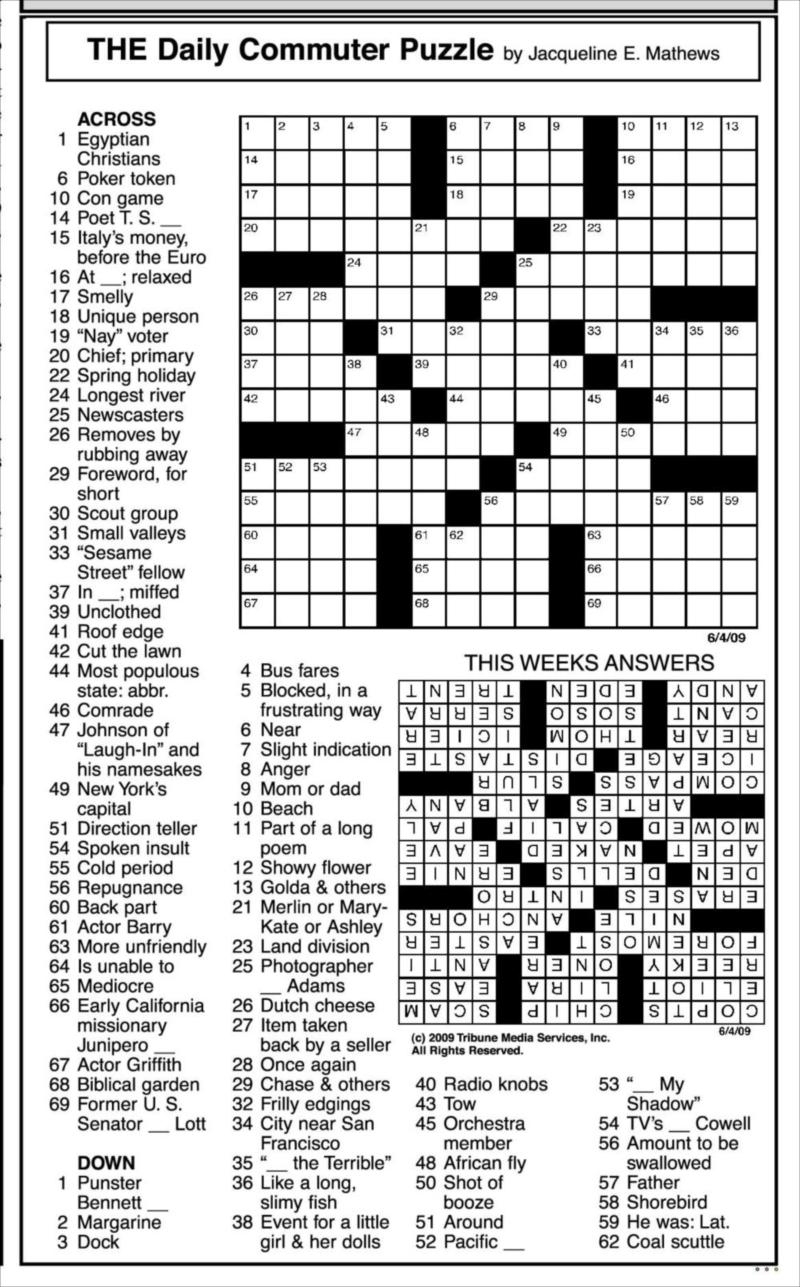Free Printable Daily Commuter Crossword Puzzles