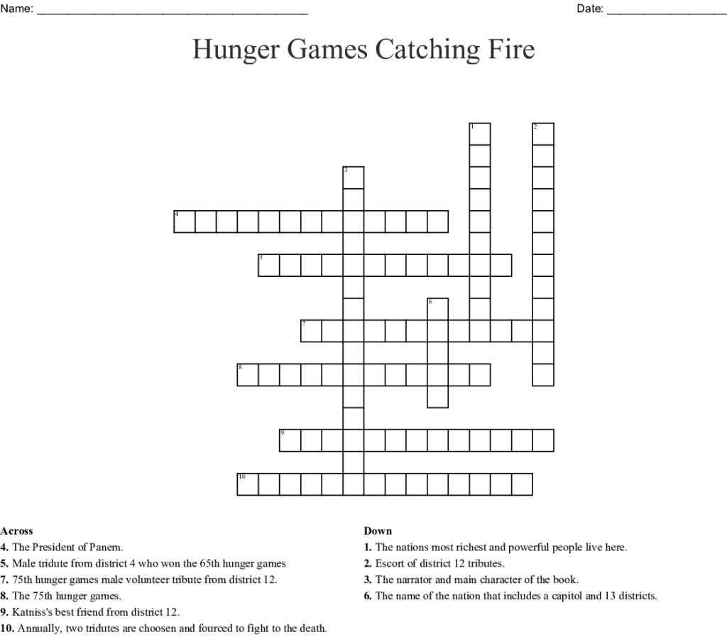 The Hunger Games Chapters 1 And 2 Crossword Wordmint