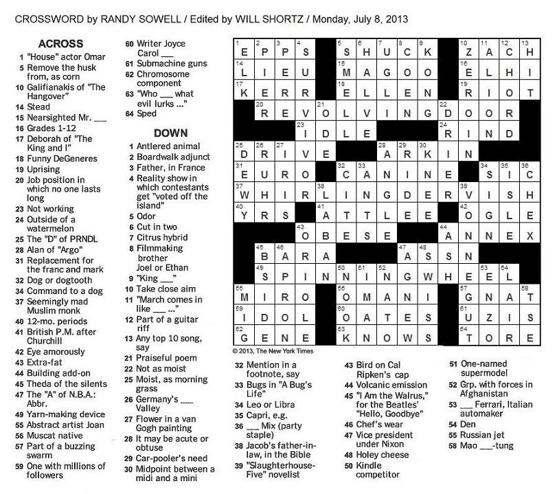 Monday New York Times Crossword Printable