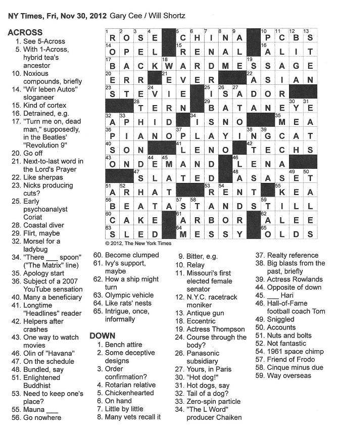 The New York Times Crossword In Gothic November 2012