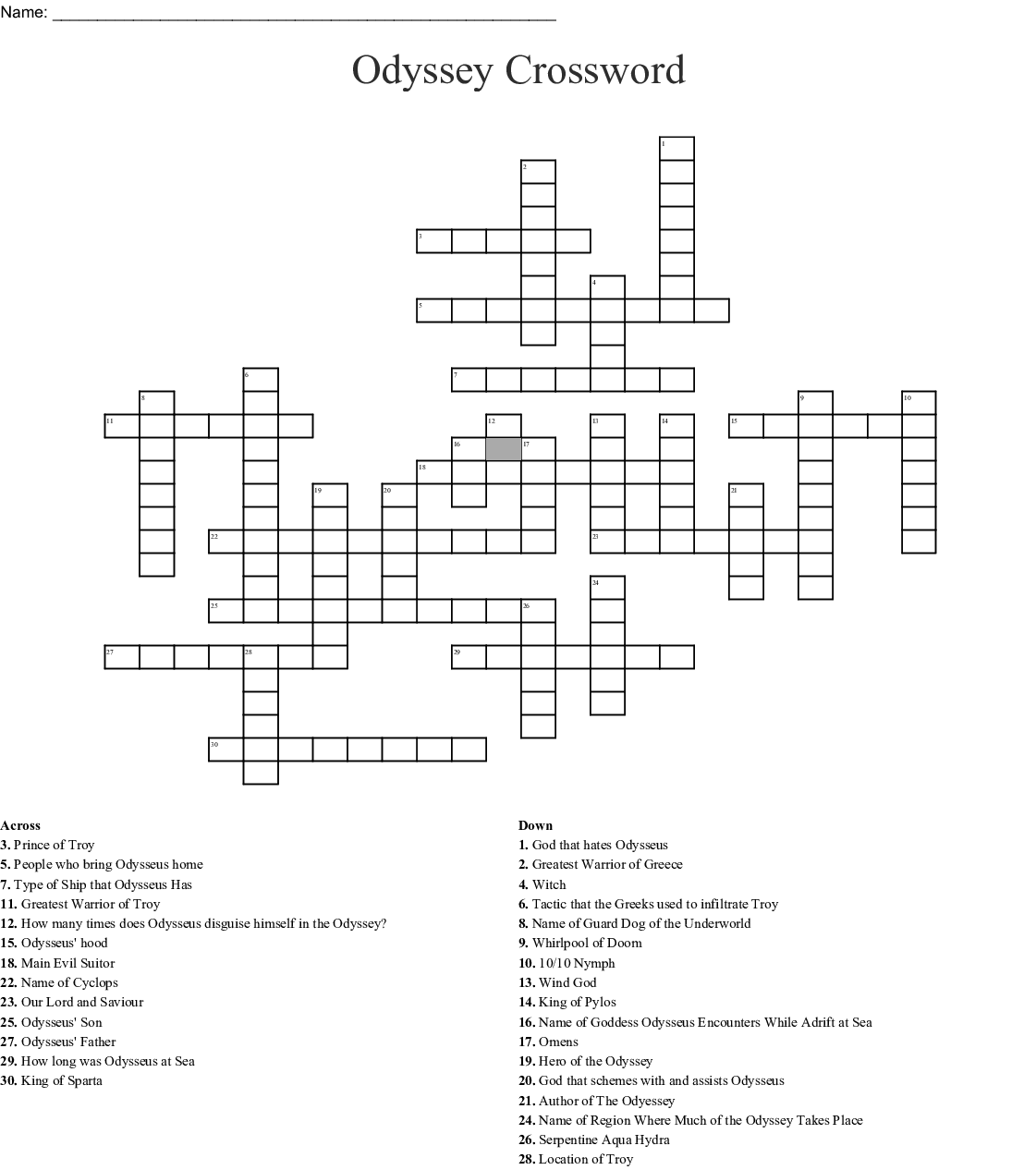 Odyssey Crossword Puzzle Printable