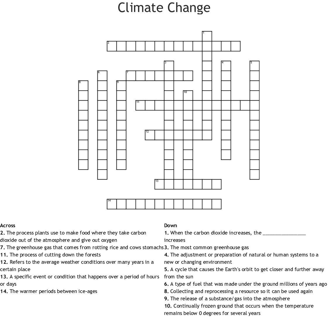 Climate Change Crossword Puzzle Printable
