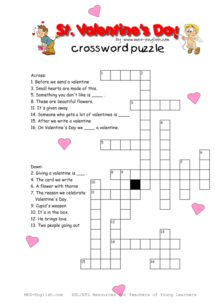 Top 5 Easy Valentine S Day Crosswords Valentines Word