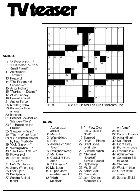 Tv Guide Crossword Puzzles Free Printable Crossword Puzzles