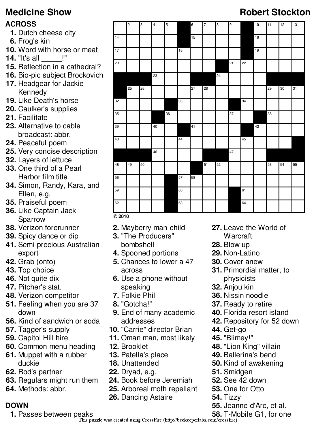 Medical Crossword Puzzles Printable