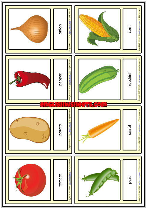 Vegetables ESL Printable Vocabulary Learning Cards