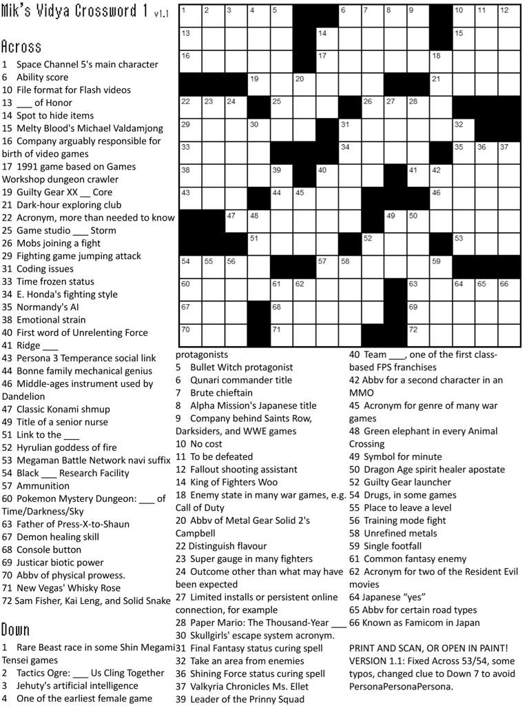Video Games Word Search Crossword Puzzle For A Prize