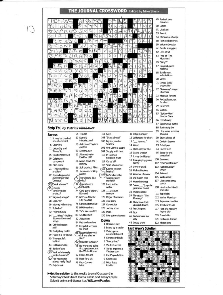 Wall Street Journal Crossword Puzzles Crossword Puzzles