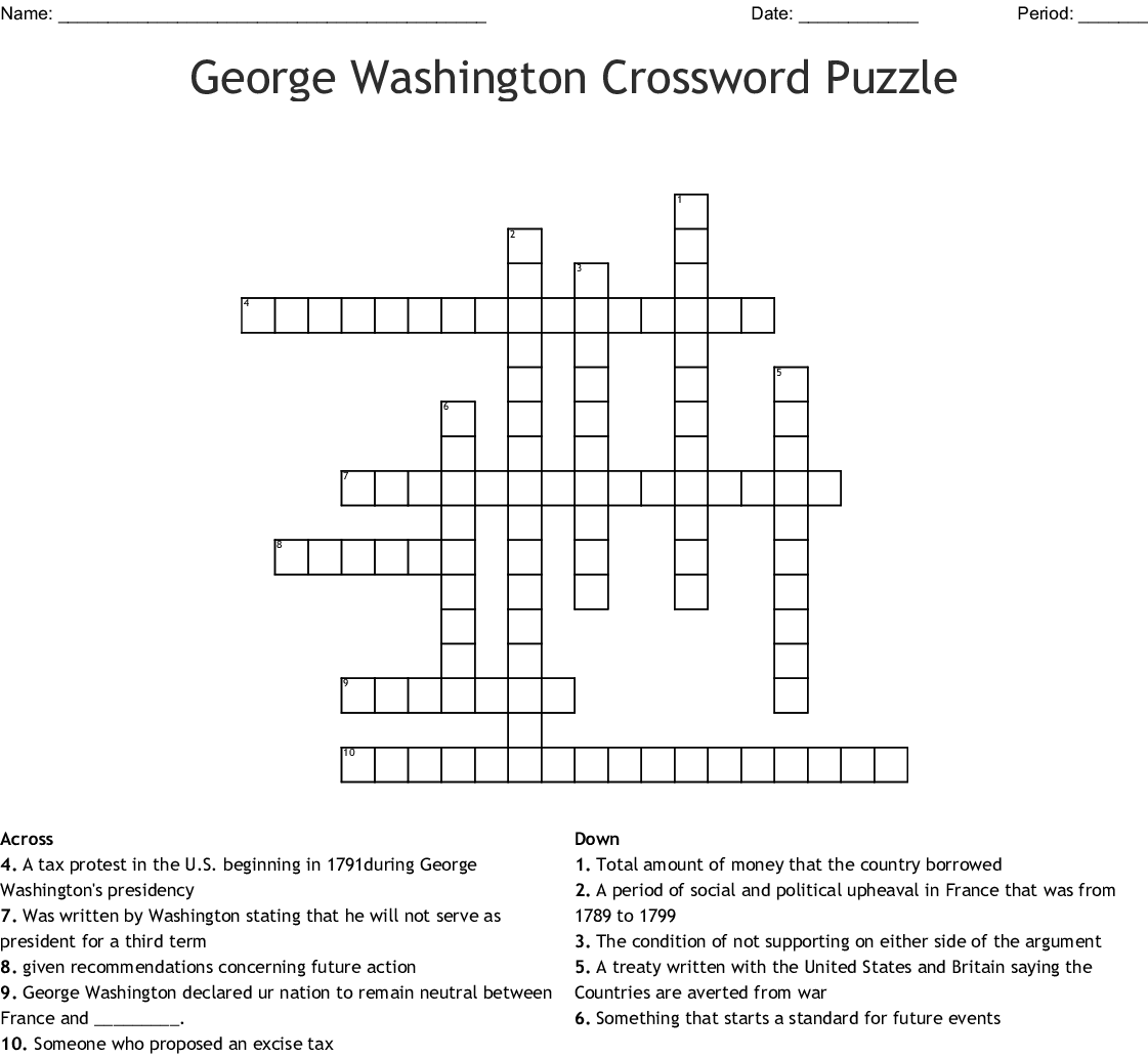 George Washington Crossword Puzzle Printable