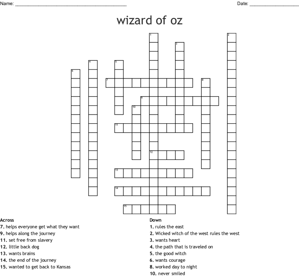 Wizard Of Oz Crossword WordMint