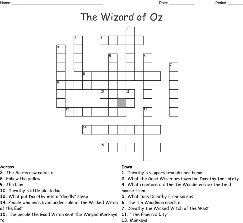 Wizard Of Oz Crossword WordMint