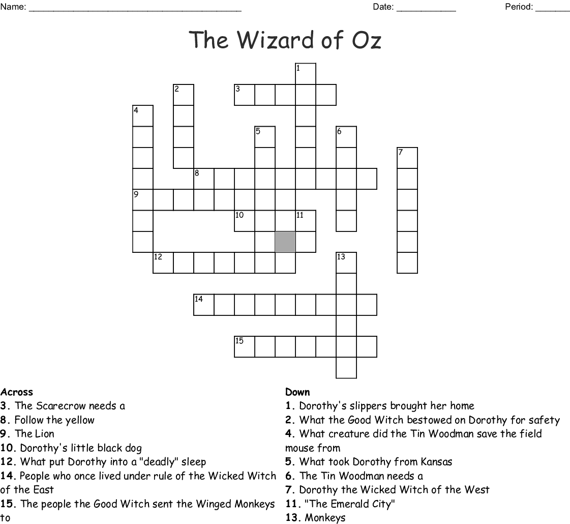 Wizard Of Oz Crossword Puzzle Printable