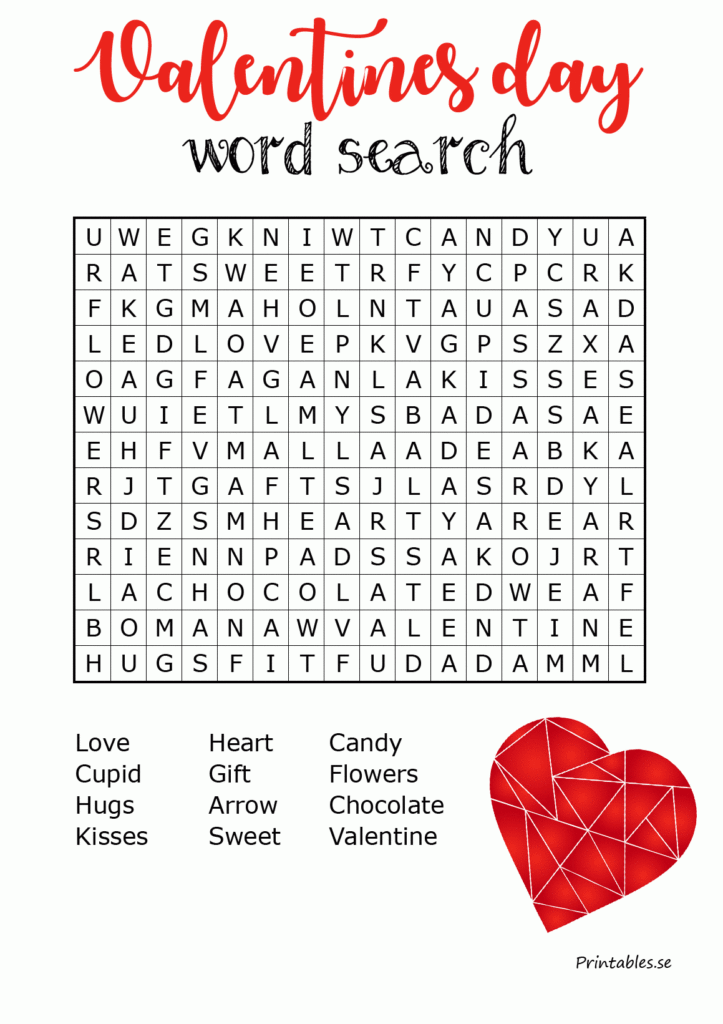 Word Search For Valentines Day Free Printable